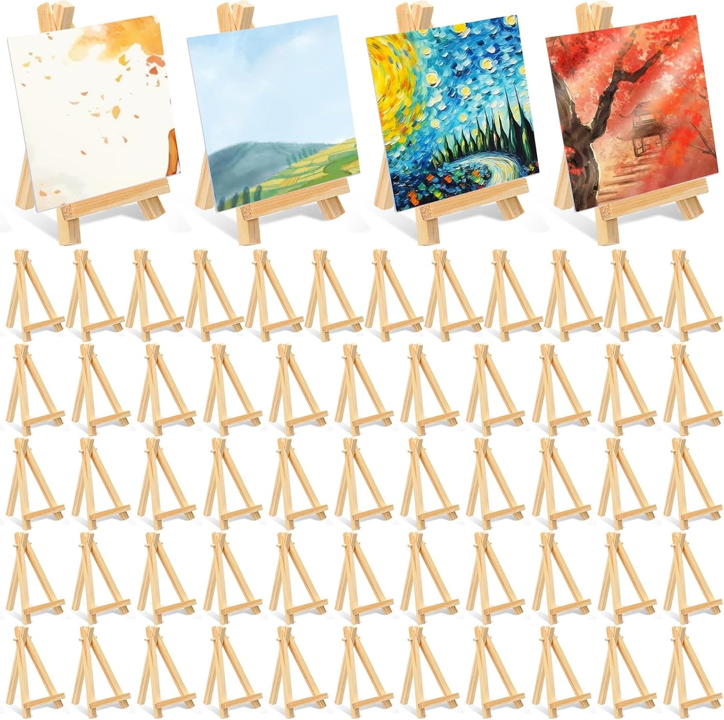 60 Pack 5 Inch Wood Mini Easel, Art Craft Painting Small Display Easel Natural Wooden Tripod Holder Stand, A-Shaped Mini Wood Easels for Display Small Canvases Cards Photos DIY Crafts