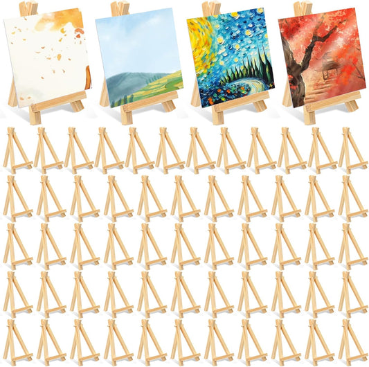 60 Pack 5 Inch Wood Mini Easel, Art Craft Painting Small Display Easel Natural Wooden Tripod Holder Stand, A-Shaped Mini Wood Easels for Display Small Canvases Cards Photos DIY Crafts