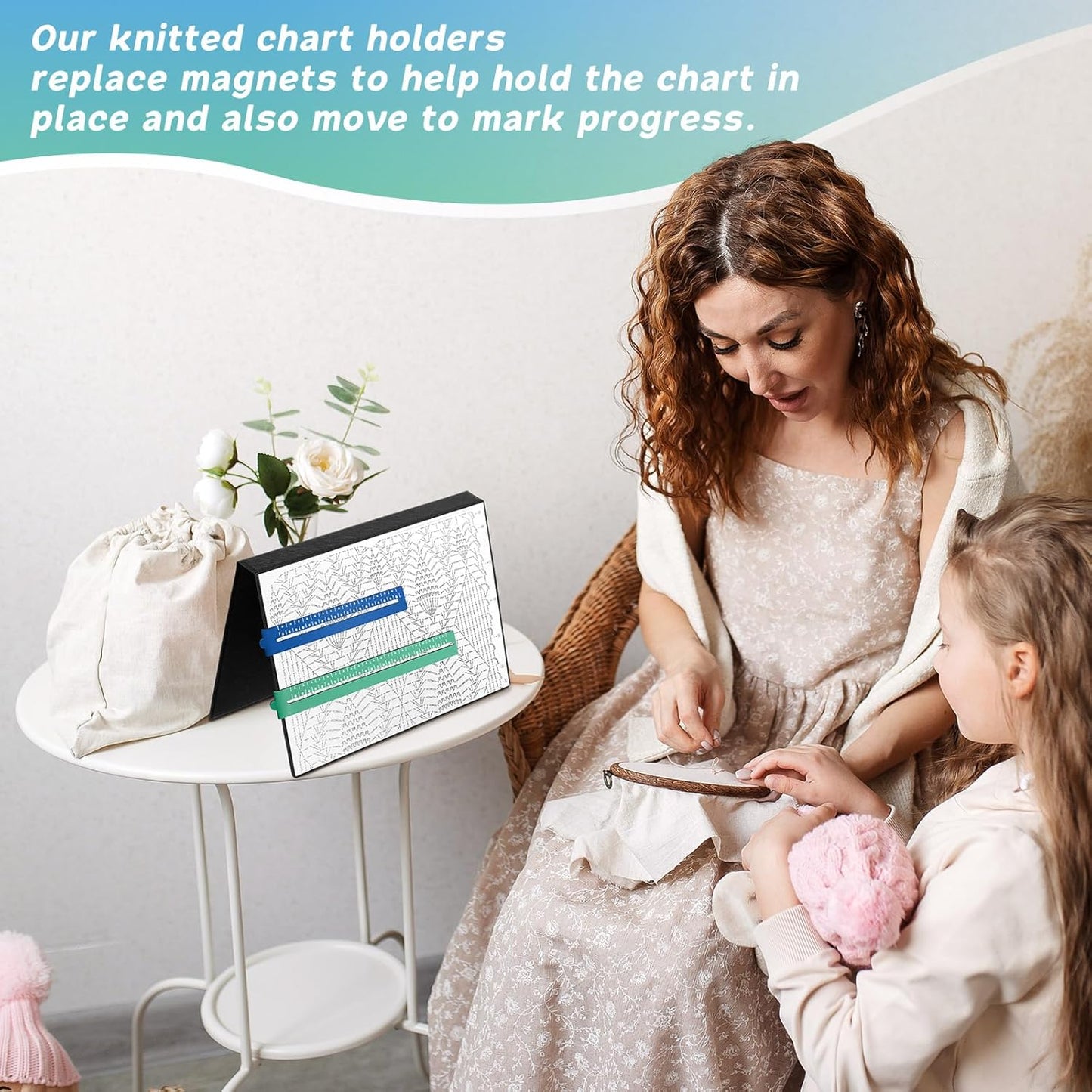 Flutesan 4 Pcs 2 Size Knitting Chart Keeper Magnet Replacement Set Magnetic Ruler Cross Stitch Line Keeper Fold up Pattern Holde