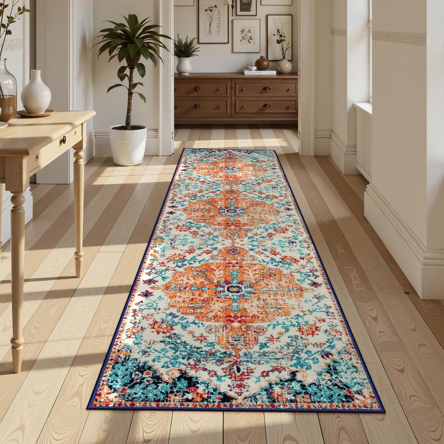 Lahome Bohemian Floral Medallion 2'8" x 10' Hallway Runner Rug, Soft Washable Non-Slip Kitchen Runner, Distressed Indoor Accent Carpet Runners for Stair Laundry Room Entryway