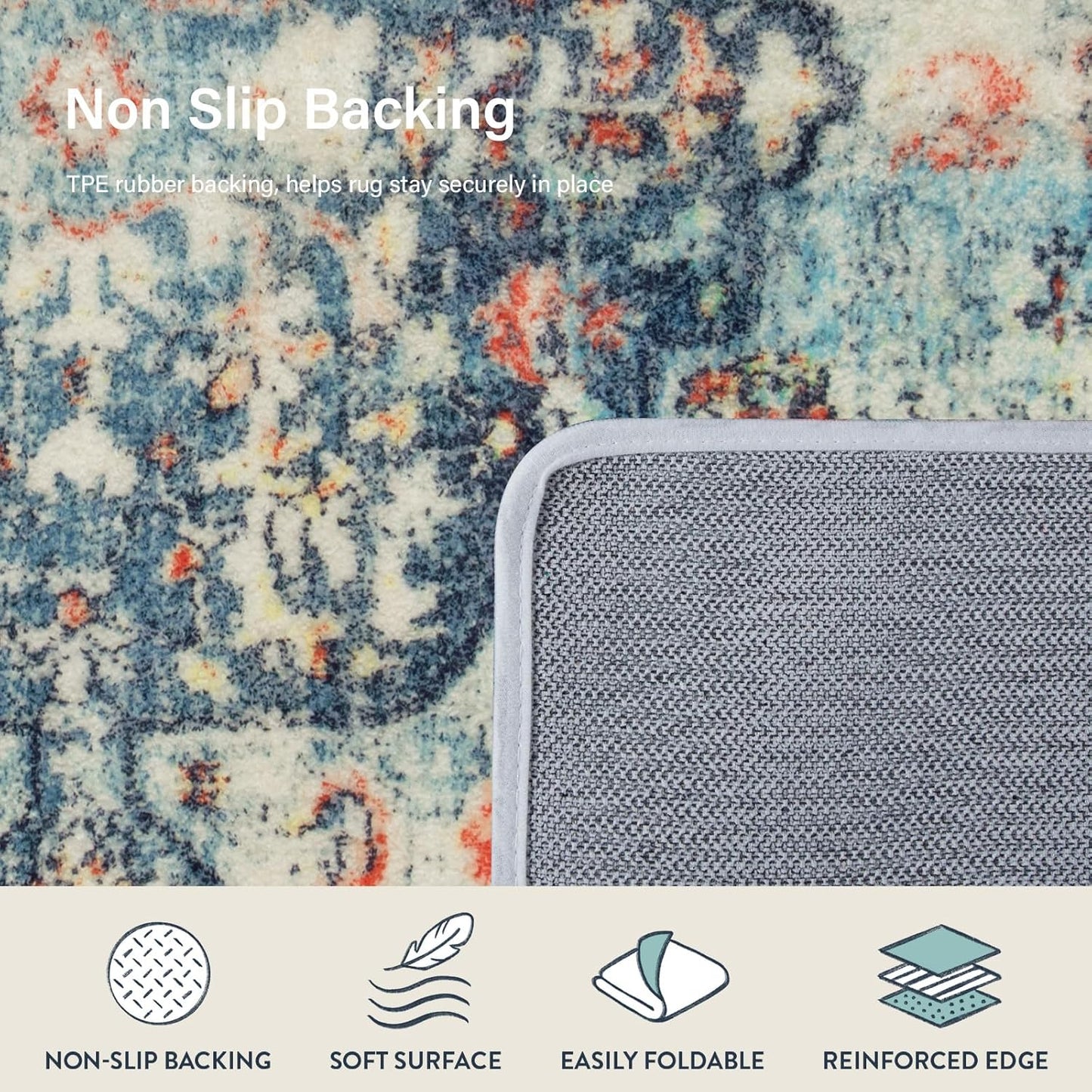 Lahome Bohemian Floral Medallion Runner Rug - 2x6 Hallway Laundry Rug Runner Washable Kitchen Sink Mat Distressed Turkish Non-Slip Soft Bedside Carpet for Doorway Bedroom, Vintage Teal/Multi