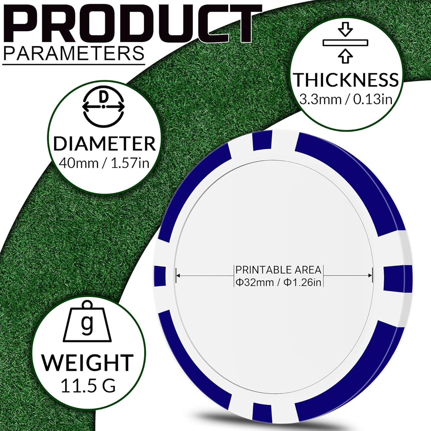 50 Custom Poker Chips, Personalized with Your own Logo, Photo or Text - 11.5g Casino Chips for Poker Gram, Tournaments, Business Card, Token