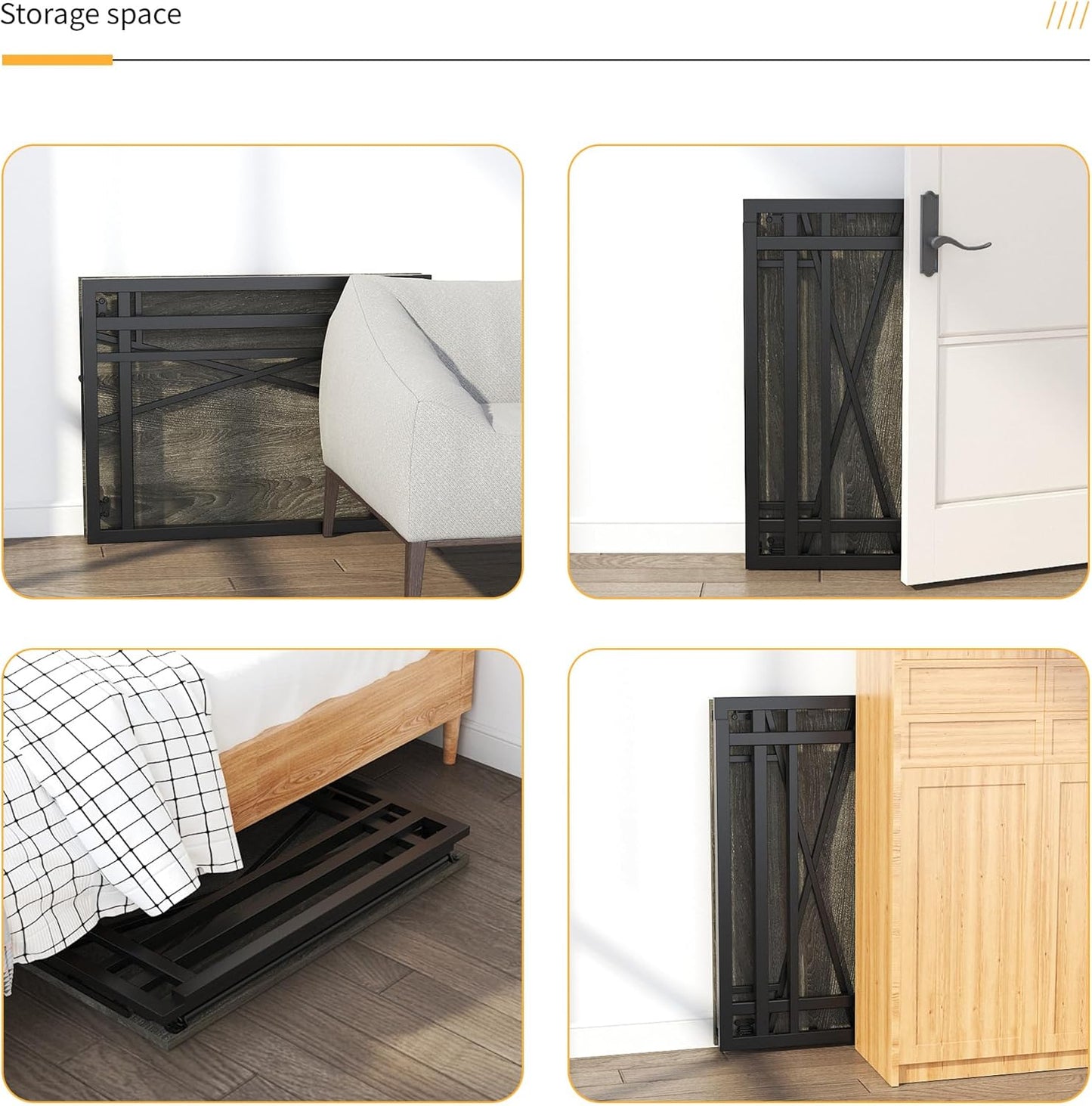 32 inch Small Folding Desk, Writing Gaming Computer Camping Desk for Small Spaces, No Assembly Required Home Office Desk, Black Oak