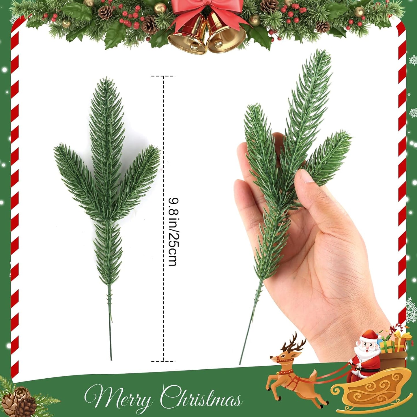 Hananona 50 Pcs Artificial Pine Branches Christmas Greenery Plants Pine Needles DIY Cedar Picks and Sprays Accessories for Christmas Garland Wreath Craft and Home Decor (50, Green)