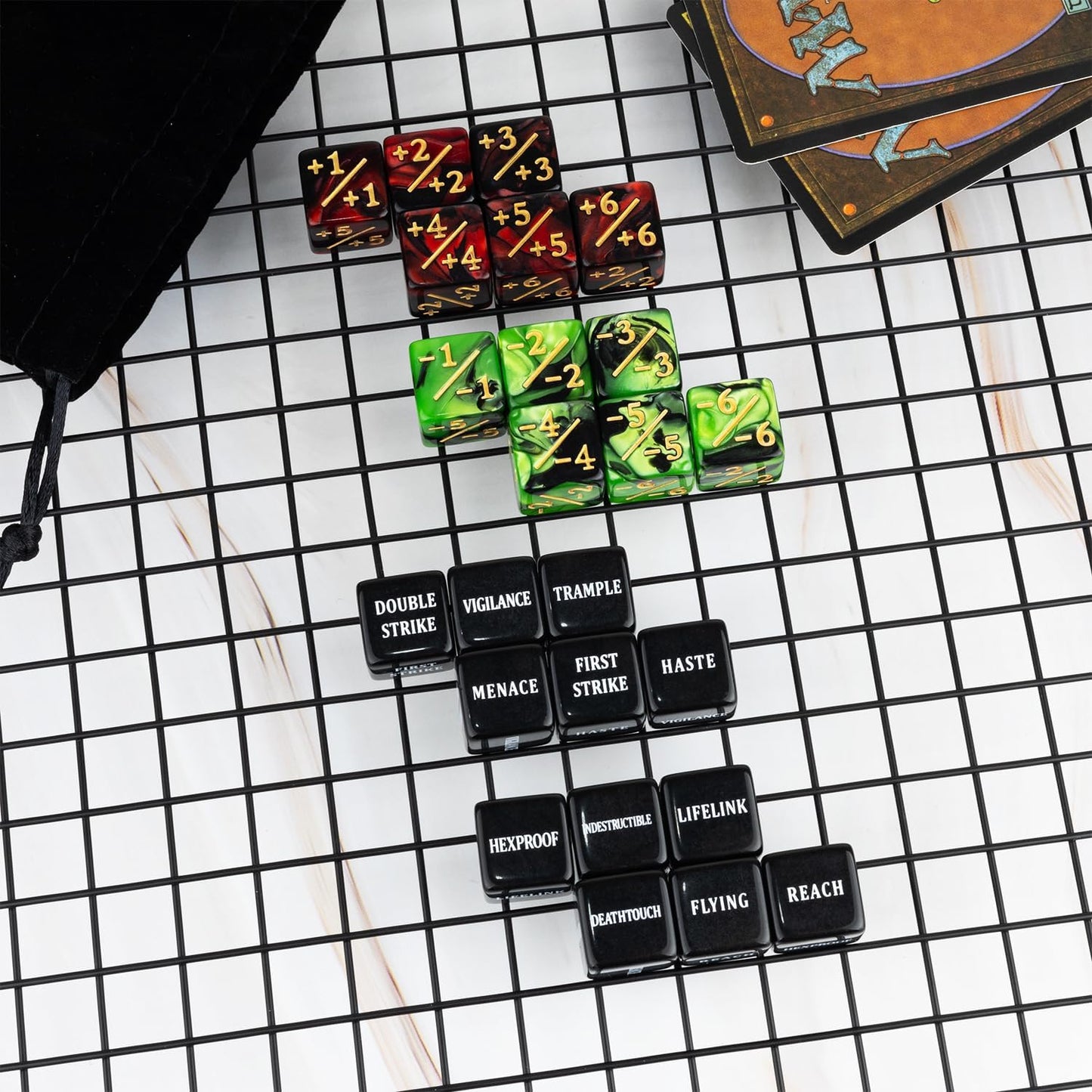 48 Pieces Abilities Keywords MTG Dice Counters Plus One Life Counter Dice Bulk Creature Stats Buff Tokens Dice Set for Magic The Gathering, MTG, Card Games Accessories