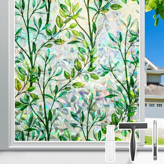 Donox Window Privacy Film, 3D Decorative Window Vinyl Decorative Stained Glass Window Film, Anti-UV Sun Blocker Heat Control for Home, 35.4 Inch x 13.1 Feet (with Installation Tool)