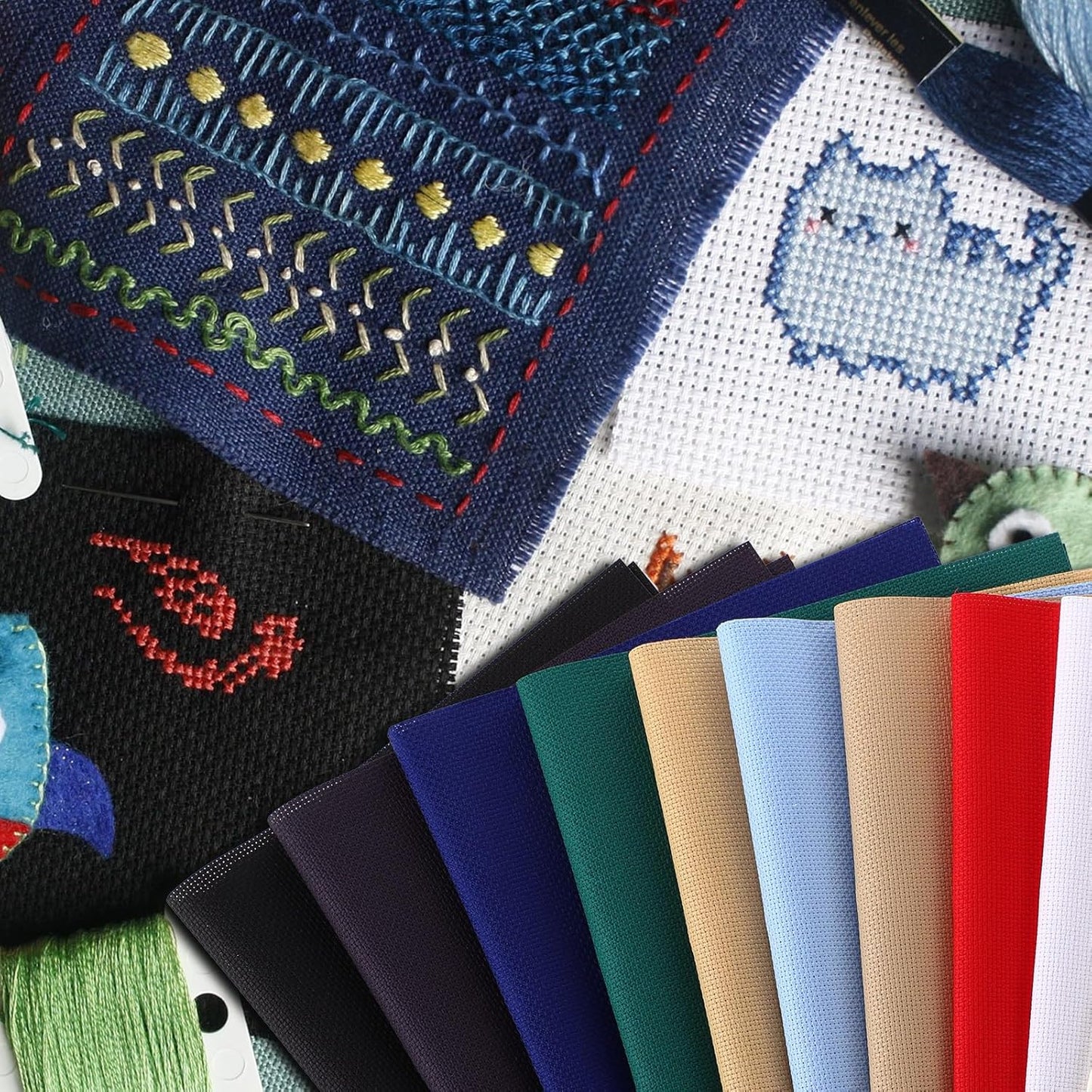 12 Pcs Aida Cloth 12 Color 14 Count Cross Stitch Fabric DIY Cross Stitch for Embroidery DIY Handmade Art Craft, 12 x 18 inch(Colorful)