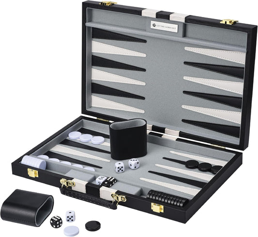 Get The Games Out Backgammon Set, Classic Board Game Case, 2 Players, Includes Strategy & Tip Guide, Perfect for Parties and Family Game Nights - Large, Black