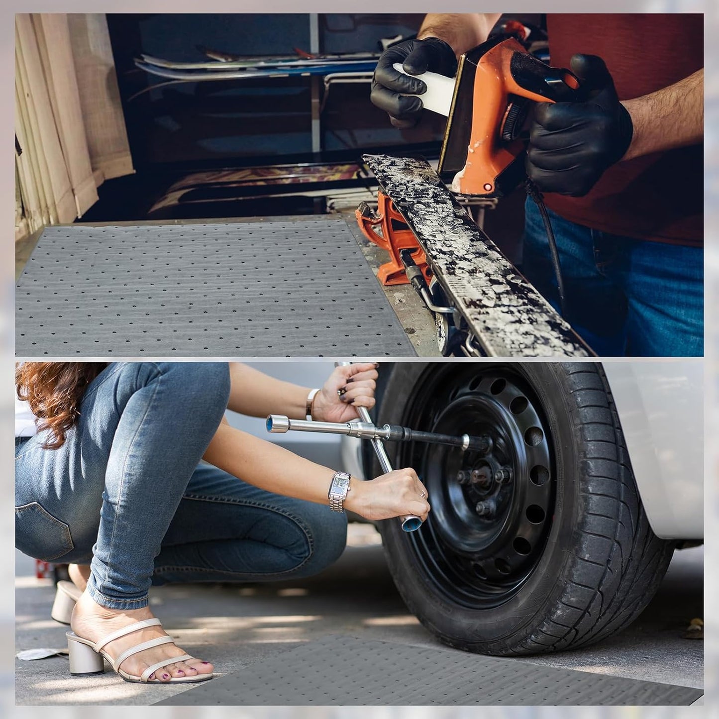 Hoolerry Oil Absorbent Pads Weight Dimpled Pad Garage Accessories Water Absorbent Mat Oil Spill Mat for Absorbing Protecting Home Garage Basement(15 x 19.7 Inch,Gray,200 Pcs)