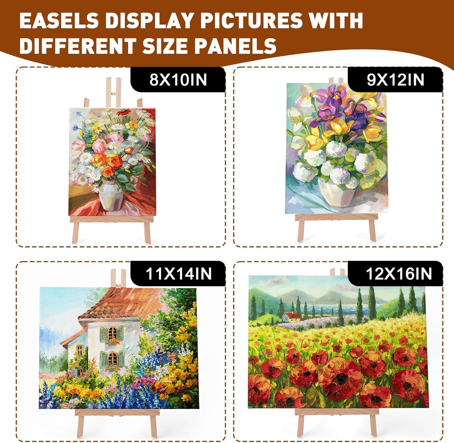 AROIC 15In Wood Easels, Easel Stand for Painting Canvases, Tripod Art Easel, Painting Party Easel, Kids Student Tabletop Easels for Painting, Portable Canvas Photo Picture Sign Holder （16PCS）