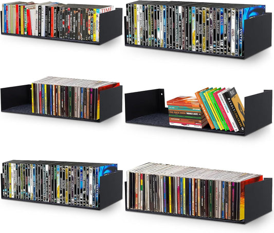 U Shape Floating Shelves Wall Mount Metal Bookshelf CD DVD Storage Display Shelves, Black Set of 6