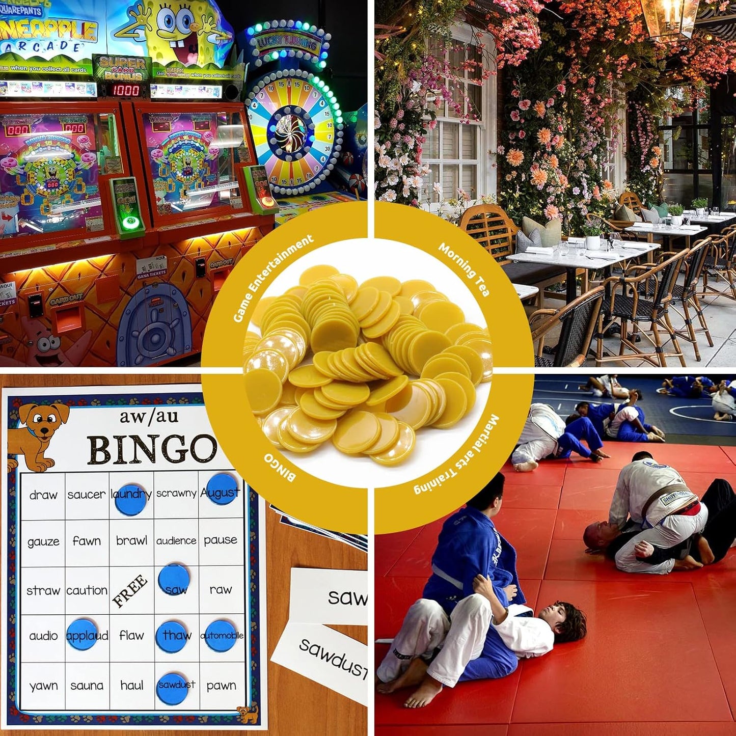 Set of 100 Opaque Plastic Learning Counters Mini Poker Chips Game Tokens with Storage Box (Goldenrod, 1.26 Inch)