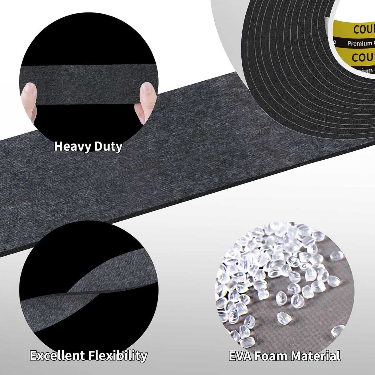 2 Pack EVA Single-Sided Adhesive Black Foam Tape,2inx16.4FT Single-Sided Sealing Strip Foam Pad Sponge Tape Window Weatherproof, Self-Adhesive Insulation Sealing Tape