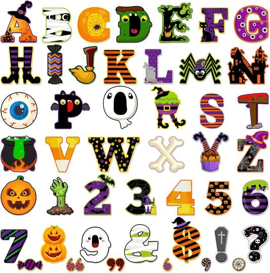 Faccito 176 Pcs Halloween Bulletin Board Decorations Letters Numbers Alphabet Paper Cutouts Punctuation Symbols Combo Set Pumpkin Spider Bat Classroom Decorations for School Chalkboard Party