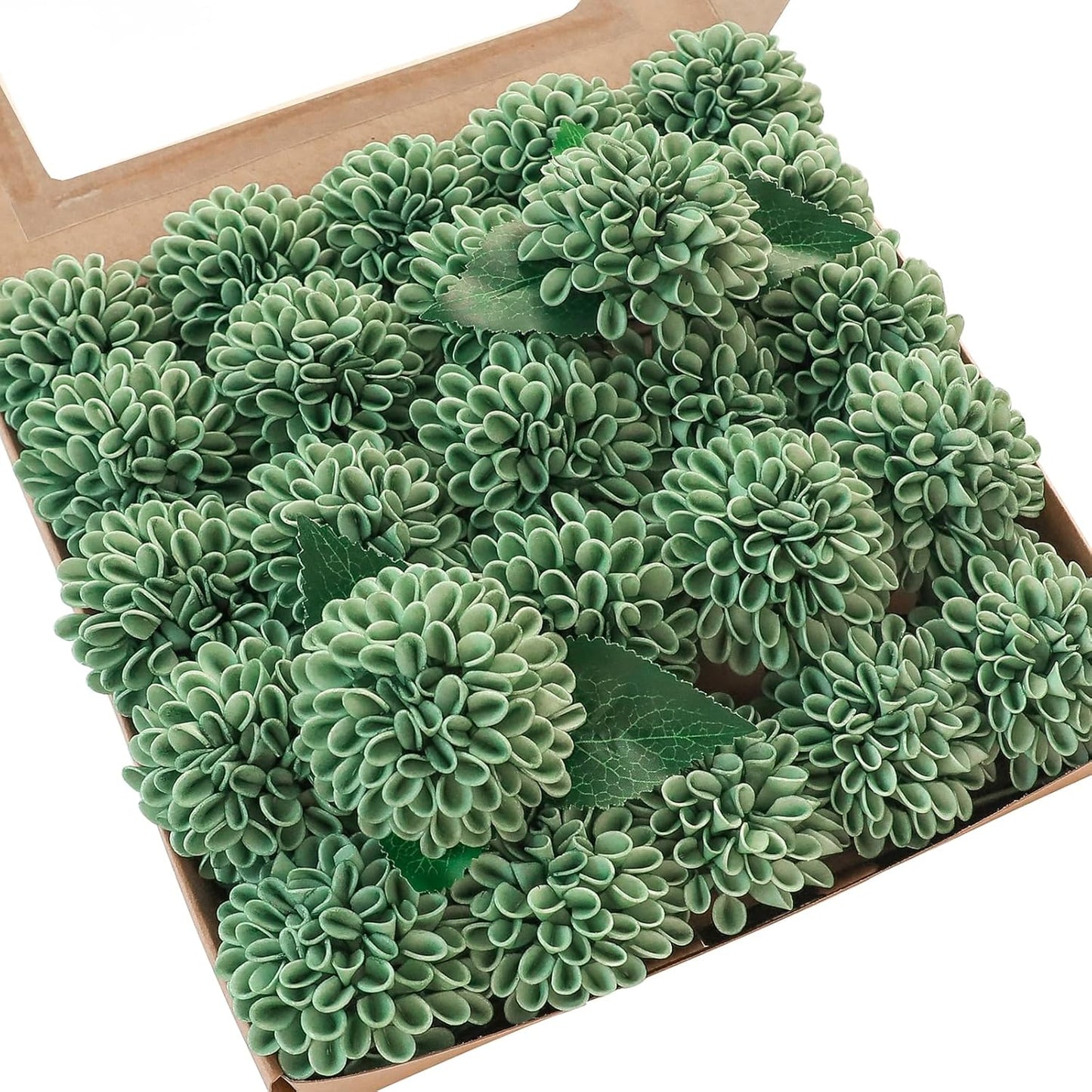 Floroom Artificial Dahlia Flowers 25pcs Real Looking Elf Green Foam Fake Roses with Stems for DIY Wedding Bouquets Bridal Shower Centerpieces Floral Arrangements Party Tables Home Decoration