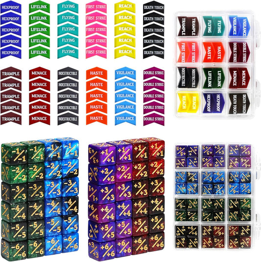 SIXPOINTS 108PCS 12mm MTG +1/+1 Tokens 6 Sided Dice & Keyword Counters Tokens Set for Magic The Gathering, MTG, TCG, Card Games Accessories