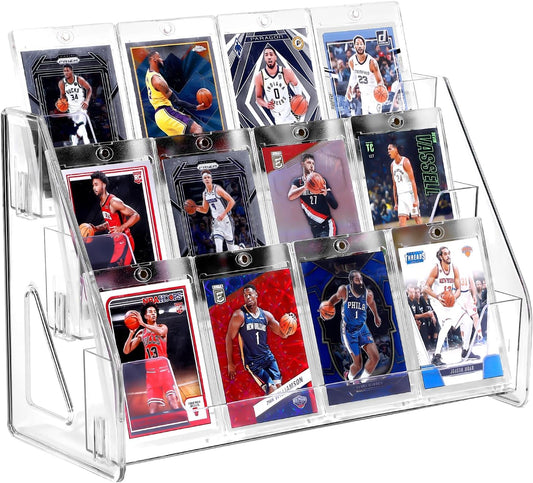 Trading Card Display Stand, Vertical Holder for Baseball Basketball Sports Graded Card Display Stand Tabletop for PSA BGS SGC Slabs, Snap-On Assembly(3 Tier, 1 Pack)