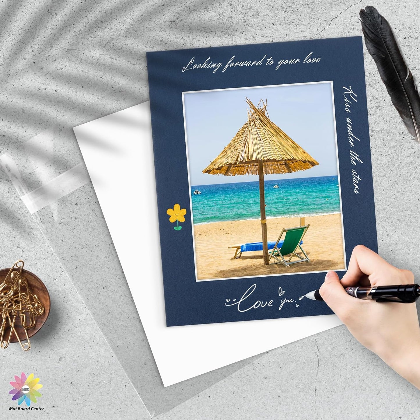 Mat Board Center, Pack of 50, 11x14 for 8x10 Mix Color Mat Kit - Acid Free, 4-ply Thickness, White Core - Includes Backing Boards and Clear Bags - for Pictures, Photos, Framing