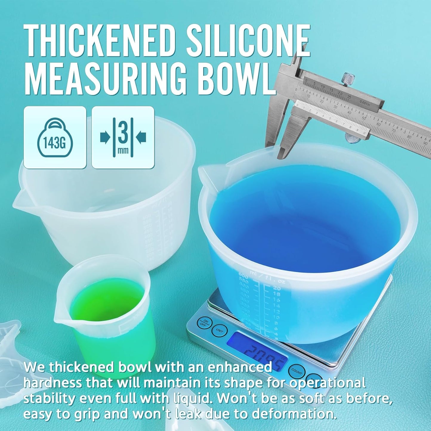 Silicone Resin Mixing Measuring Bowls 2Pcs 600ml/20oz for Resin Supplies, Thickened Reusable Silicone Bowl Cups for Epoxy Mixing, with Stir Sticks, Jewelry Making