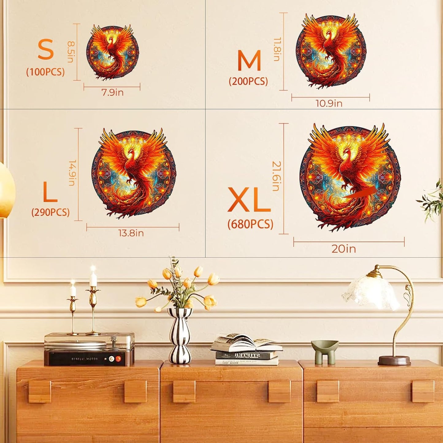 KAAYEE Wooden Jigsaw Puzzles-Wooden Puzzle for Adult Unique Shape Advanced Phoenix Wood Puzzle Adults, Fathers Mother Gifts Christmas Family Puzzles 8.5 * 7.9in 100pcs