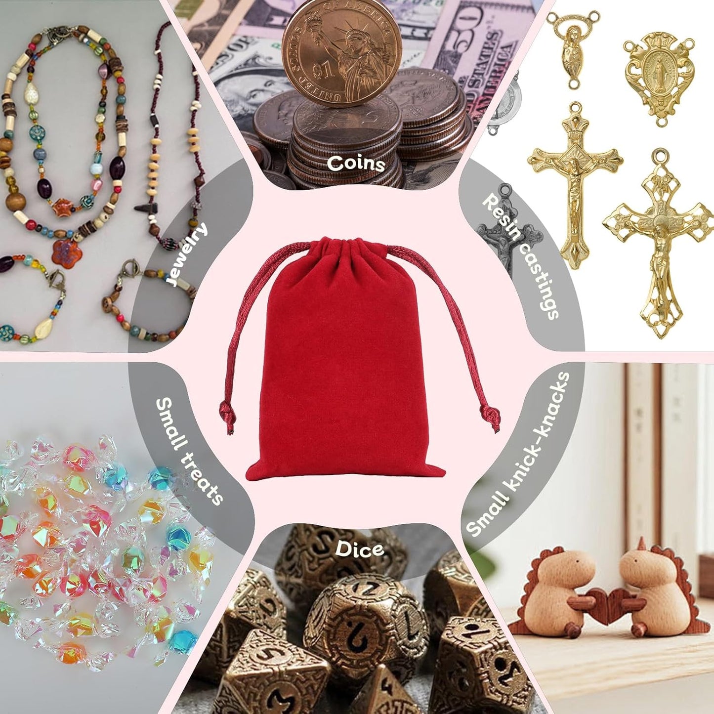 Velvet Drawstring Jewelry Bag, 50Pcs Wine Red Coin Pouch, 3x4 Dice Bag, for Wrapping Halloween Party Favors or Gifts for Friends, Small Bussiness, Palm Crosses, Customers, For Church