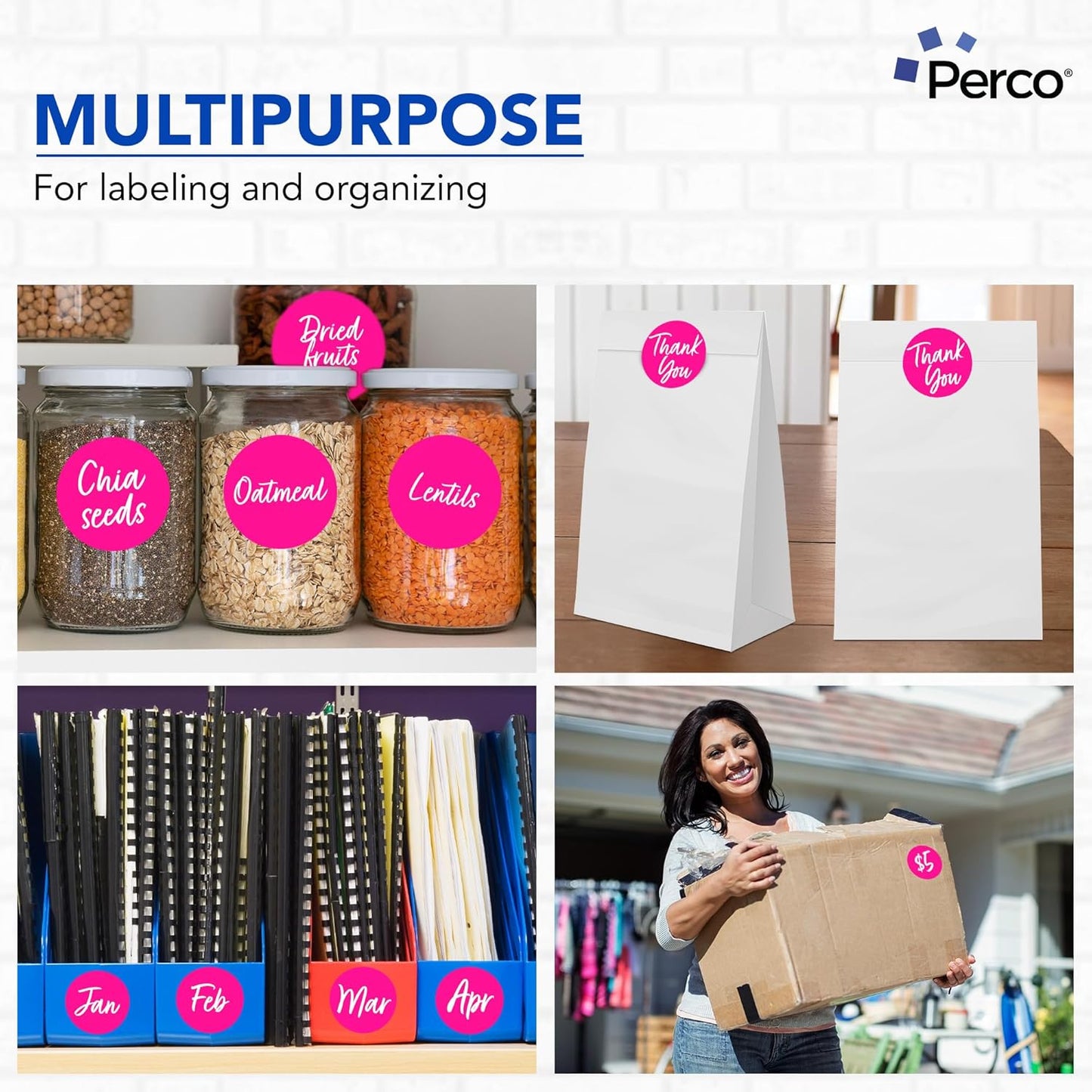 Perco Fluorescent Pink 3-Inch Round Circle Dot Sticker Labels with Easy Peel Perforation - 500 Labels per Roll - Strong Adhesion, Vibrant Colors for Organizing, Crafting & More - Made in USA