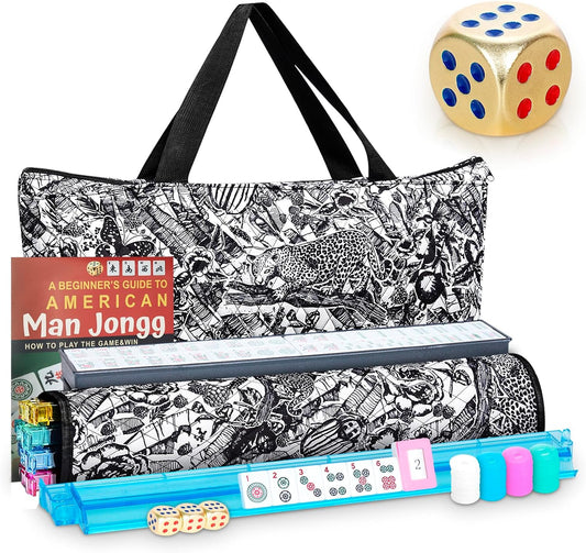 NEW American Mahjong Game Set,166 Premium White Tiles with Portable Metal Dices，4 All-in-One Racks with Pushers, Mah-Jong Games Sets, Ma Jong Tile Game FASHION