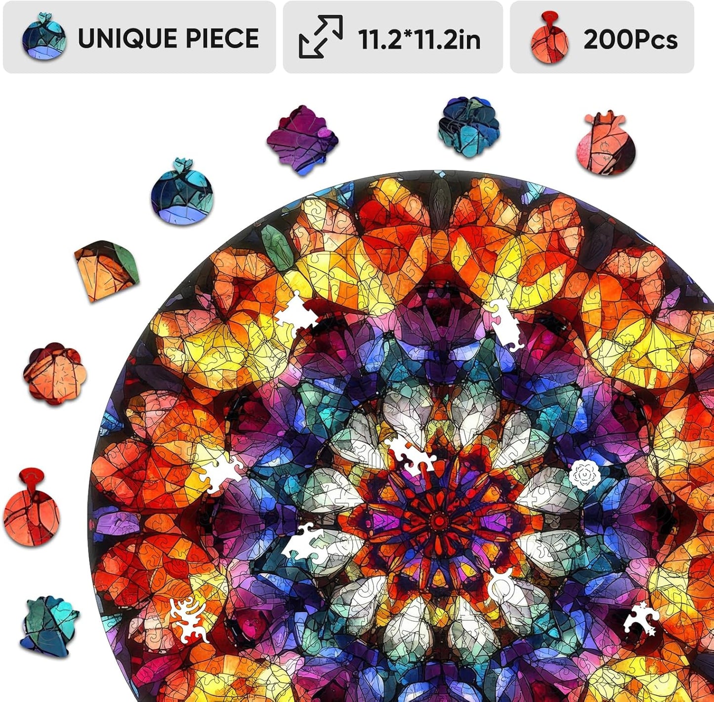 Puzzles for Adults Crystal Mandela Wooden Puzzles, 200 Pieces Unique Shaped Liberty Jigsaw Puzzles, Creative Toys for Adults and Kids, Fun Challenge Family Game 11.2'' x 11.2''