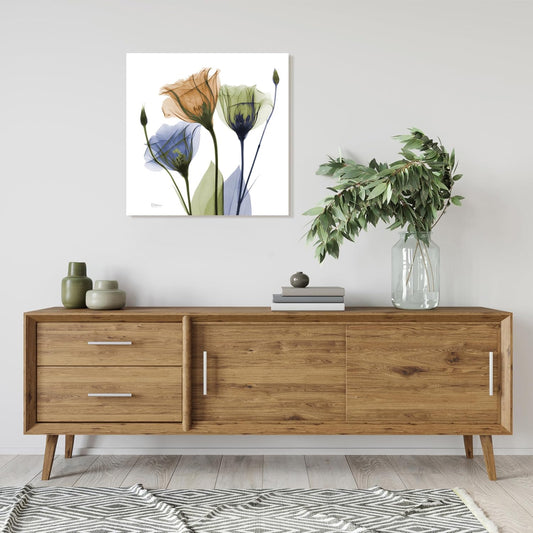 Empire Art Direct Frameless Free Floating Tempered Glass Panel Graphic Wall Art Ready to Hang, 24" x 24", Gentian Buddies, Multi-color Flower