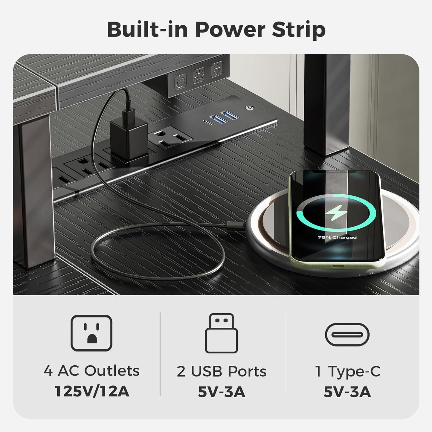 SUPERJARE 53 inch Reversible L Shaped Desk with LED Lights & Power Outlets, Computer Desk with Shelves & Monitor Stand, Gaming Desk with Drawer, Home Office Desk Corner Desk, Black