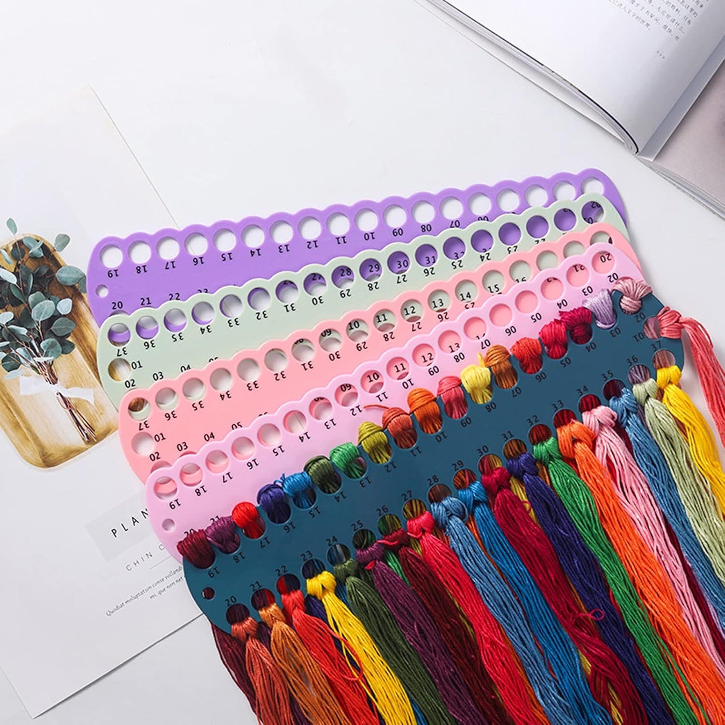 6 pcs Embroidery Floss Organizer,6 Color Plastic Floss Bobbin, Cross Stitch Thread Holder Storage Tool,Floss Organizer Embroidery Shelf (Multicolor)