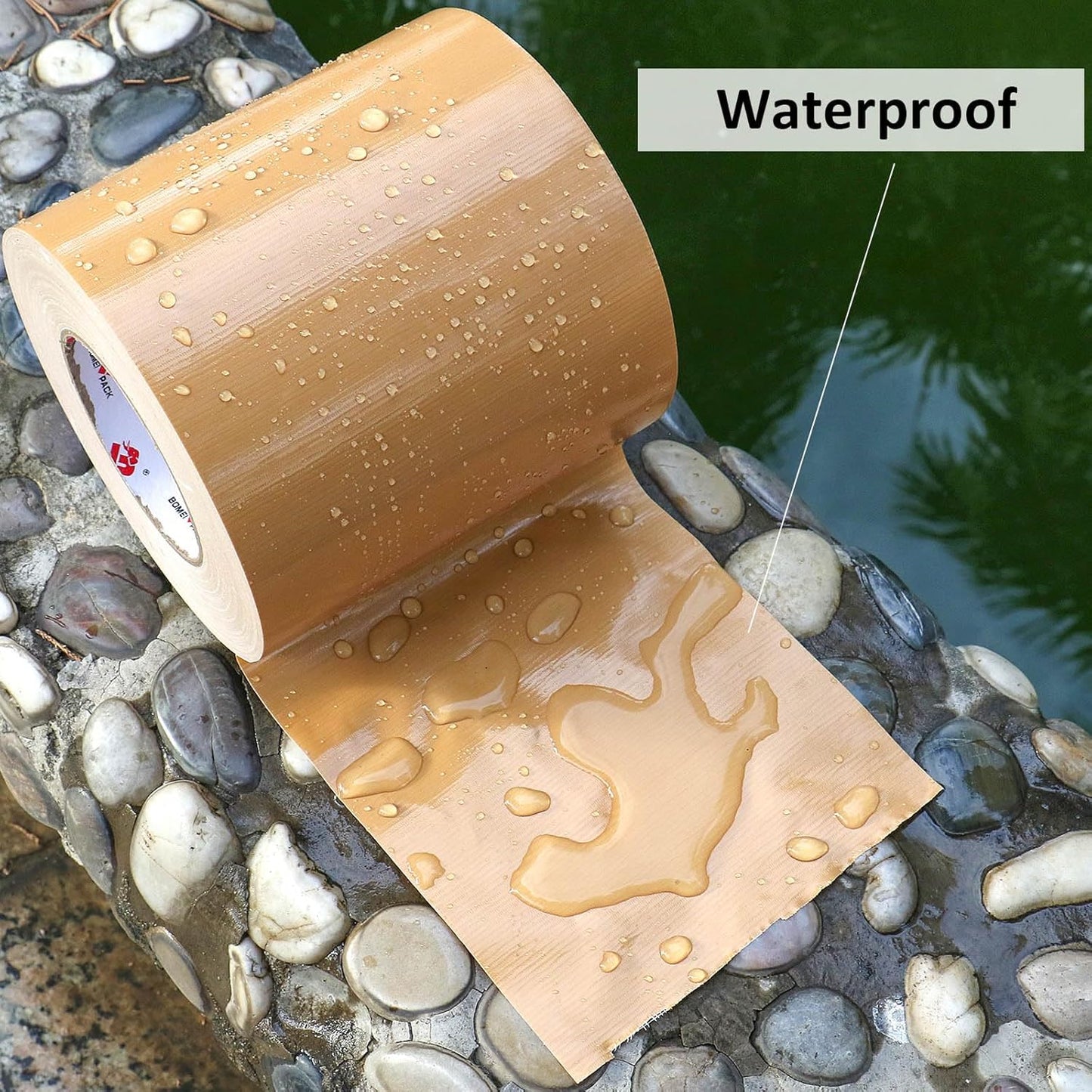 BOMEI PACK 6" Tan Beige Duct Tape 6 Inch,Heavy Duty Light Brown Wide Roll Tape,Strong Strength,Flexible,No Residue,Waterproof and Tear by Hand,Multi-Use Tan Duct Tape for Indoor & Outdoor Repairs