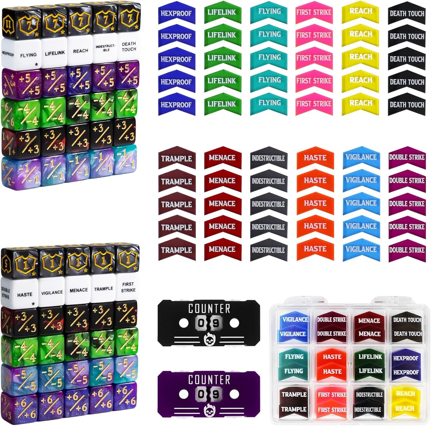 122PCS MTG Keyword Tokens & Dice & Life Counter Set for Magic Card, Health Tracker Life Counter Bulk Ability MTG Dice Set, Compatible with TCG Card Gaming Accessories CCG Creature Stats