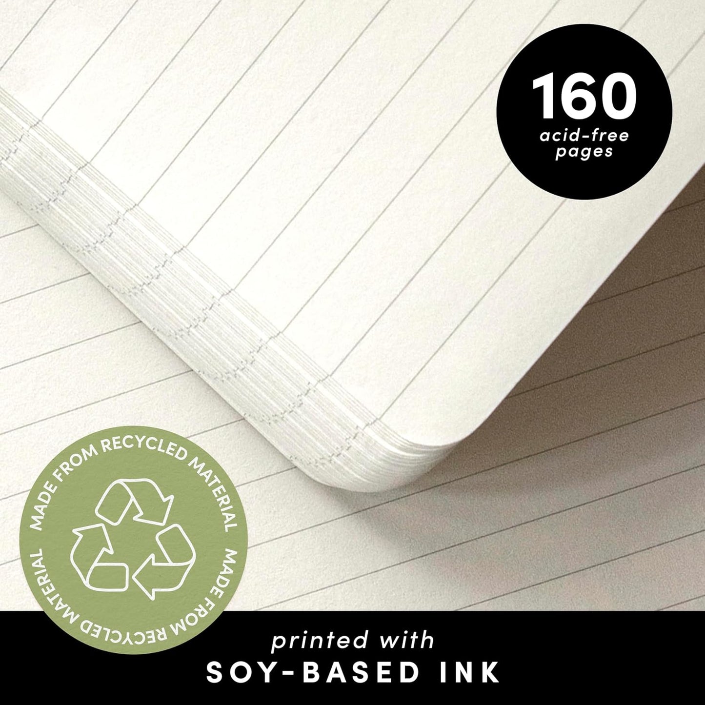 PAPERAGE Recycled Lined Journal Notebook, (Black), 160 Pages, Medium 5.6 in x 8 in - 100 GSM Thick Paper – College Ruled, Hardcover Journaling Notebook for Work, School & Note Taking