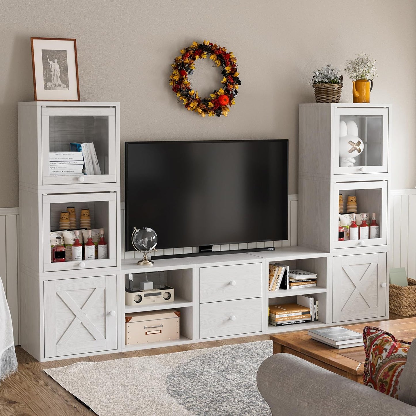 FUSUNBAO Magic DIY Cube Storage Organizer Stackable Cubes for Home Books Clothes Toy-Modular Cubby Storage System-Office Cubical-Bookcase Closet (Pure White-Washed, Drawer Cube)