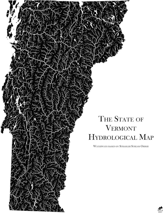 Muir Way Hydrological River Map of Vermont - Watershed Topographic Wall Art for Home, Office, or Travel Decor - Unframed Flat Paper Print, 24x30