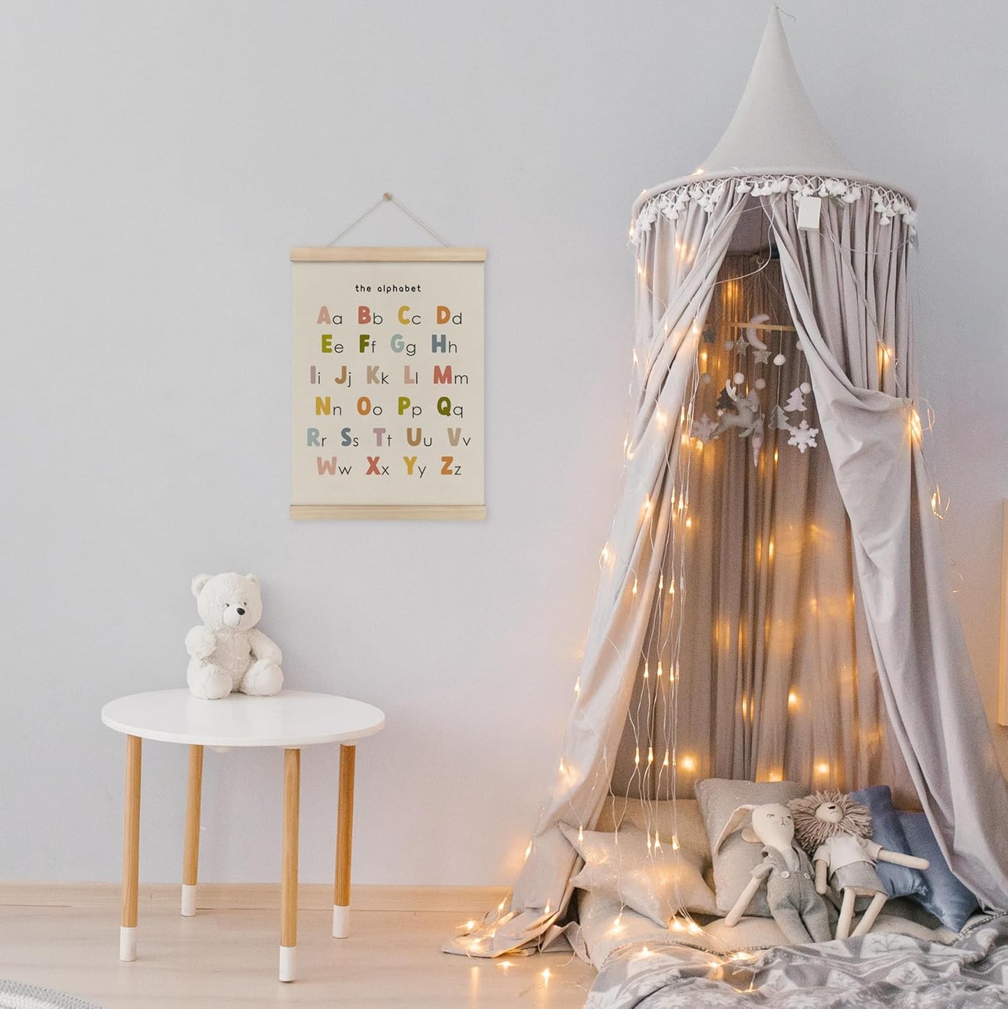 HRQKO ABC Poster Hanger Frame, Alphabet Wall Art, Cute ABC Poster Wall Art with Wooden Frames, Alphabet Banner Wall Hanging Decor for Nursery Toddler Playroom, 12x16 inch