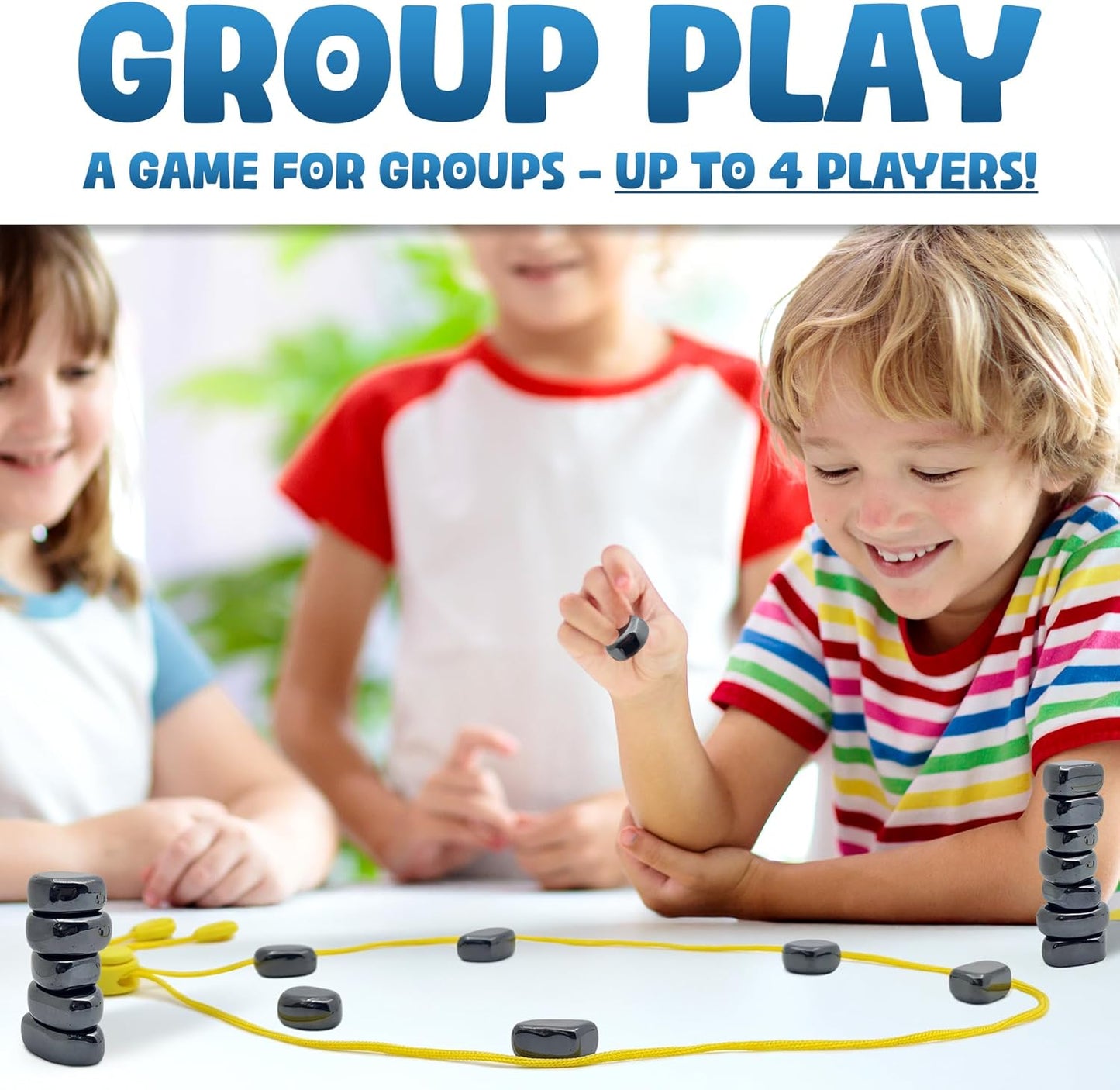 Upgraded (Multi-Level) Magnet Chess Game with String & Stones - Clear & Simple Instructions | Premium Set with 20 Larger & Stronger Stones, Adjustable Rope, 2 Dice & Travel Pouch | for Kids & Adults