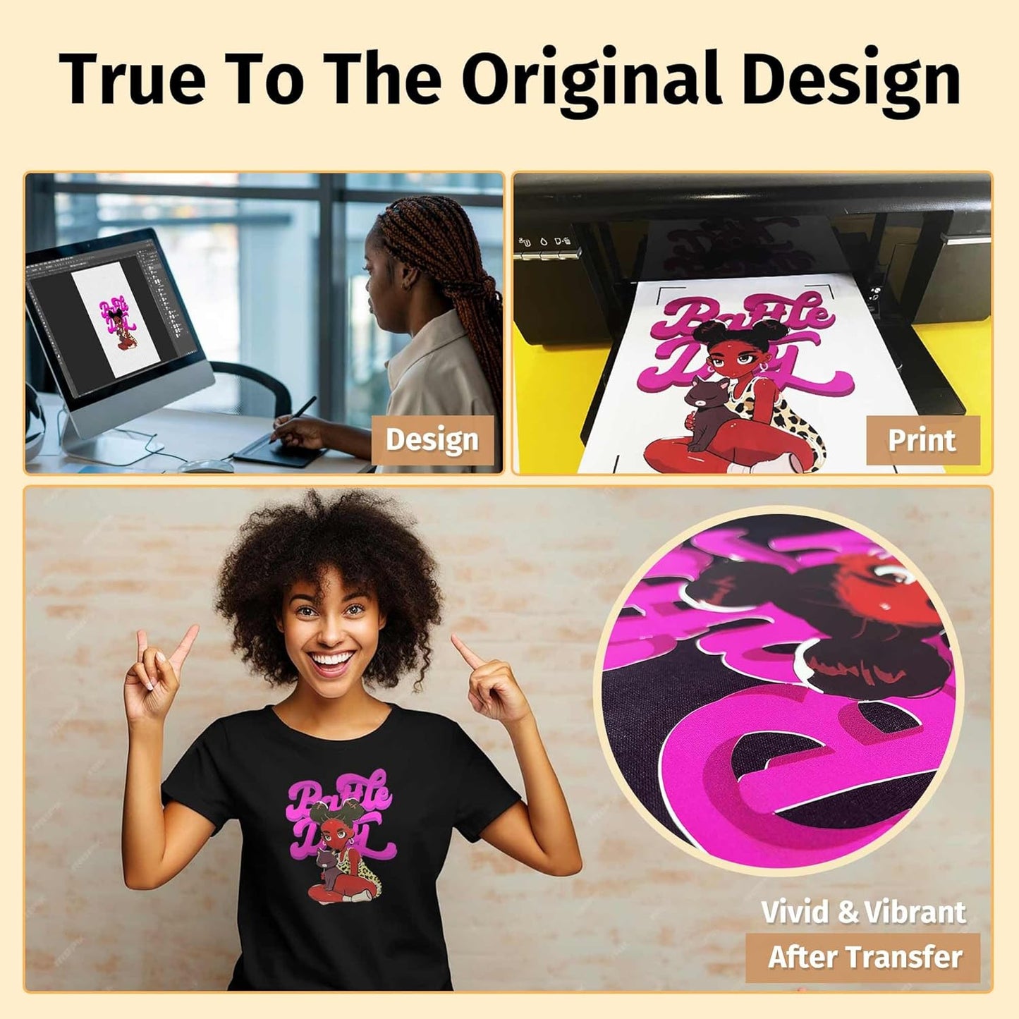 TransOurDream Tru-PHTV Printable Heat Transfer Vinyl for T Shirts (10 Sheets, 8.5x11) Full-Color Iron on Vinyl for Inkjet Printer Easy to Cut & Weed DIY Design