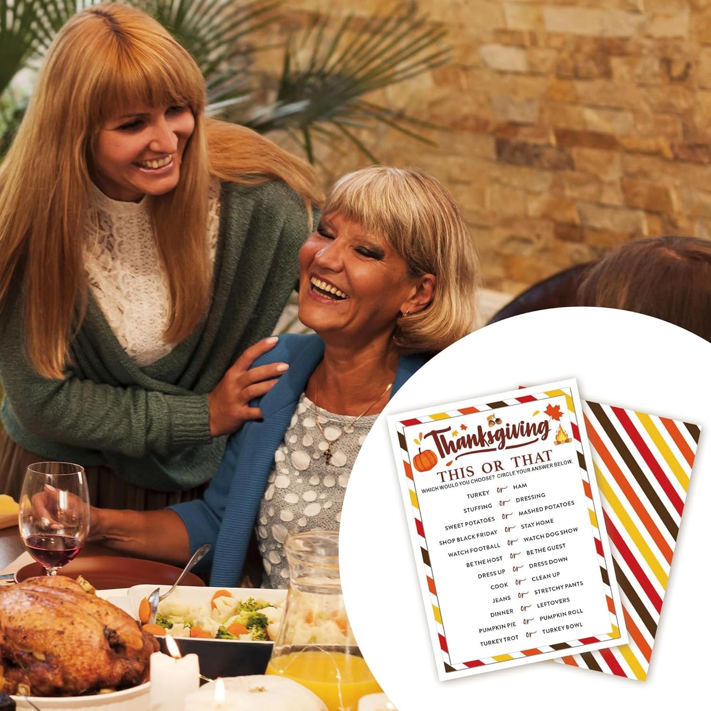 Thanksgiving Party Icebreaker Games Cards - Thanksgiving This or That Game Cards for 30 Guests, Turkey Dinner Party Activity for Teens Adults Party Favor and Supplies, 5 x 7 inches