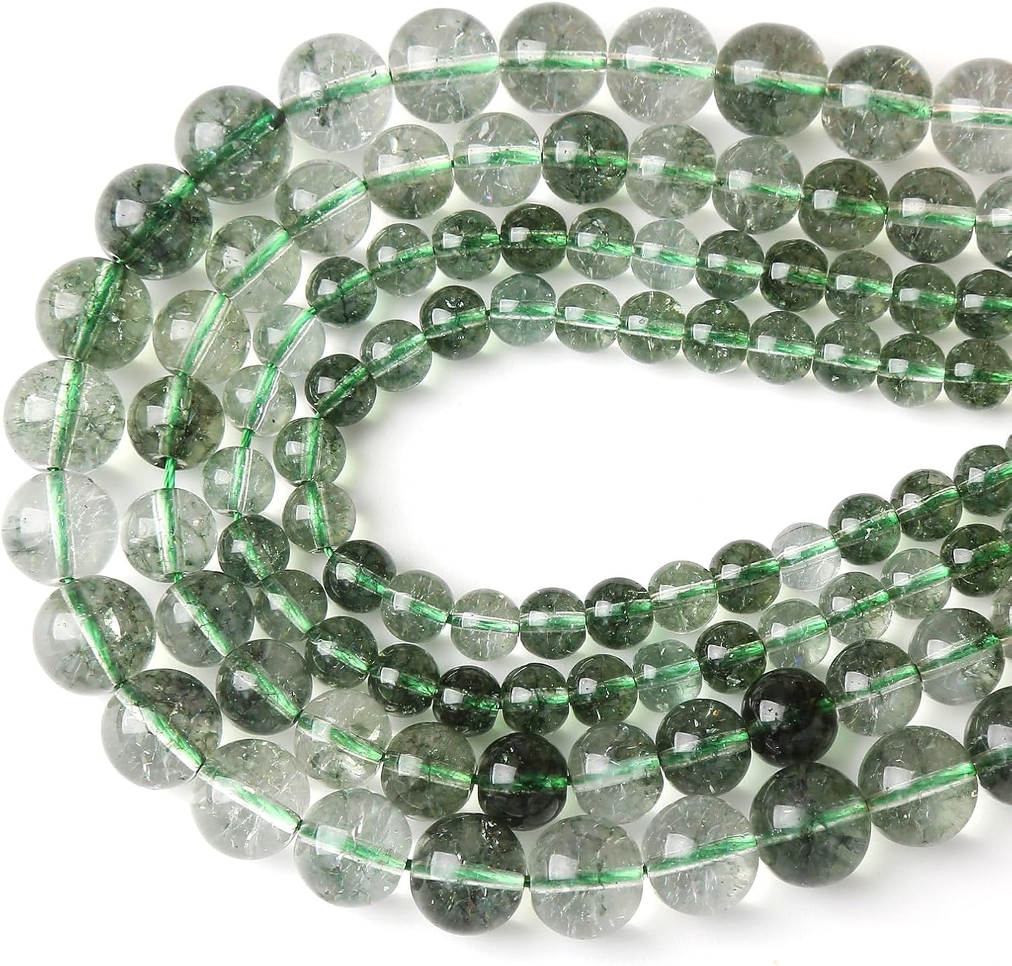 36PCS 10MM Green Crackle Phantom Ghost Crystal Beads for Jewelry Making DIY Bracelet Necklace Accessories 15" Energy Healing Power Stone Beads