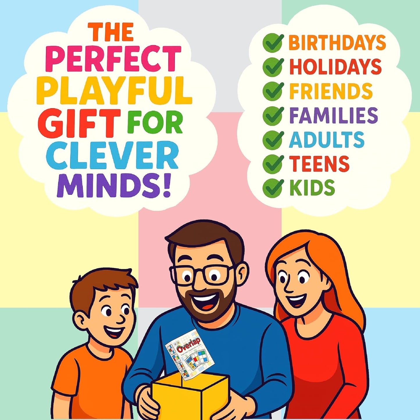 Overlap - Award-Winning Deceptively Simple Strategy Card Game for Adults and Families - 2 Player Game or Up to 8 Players - Easy to Learn - Mensa Recommended Brain Game