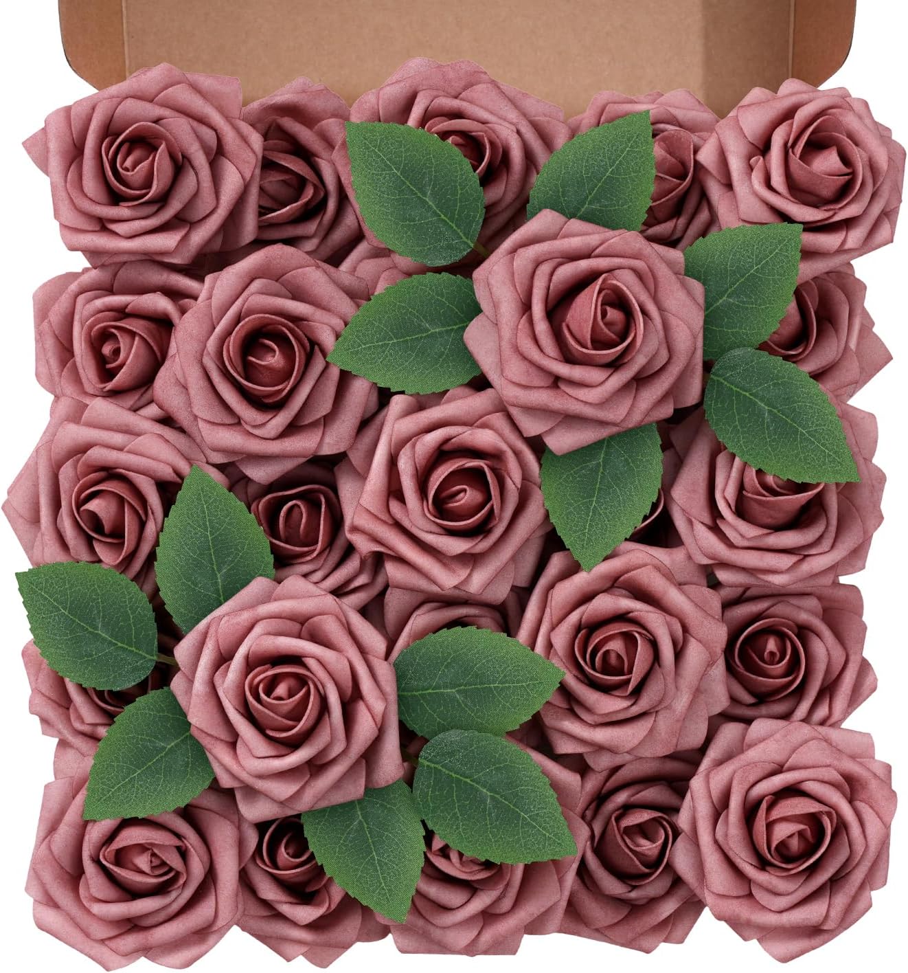 Artificial Flowers Foam Fake Roses 25pcs Dusty Rose Faux Roses with Stems for Home Decor DIY Wedding Bouquets Party Bridal Shower Centerpieces Faux Flower Arrangements Tables Decorations