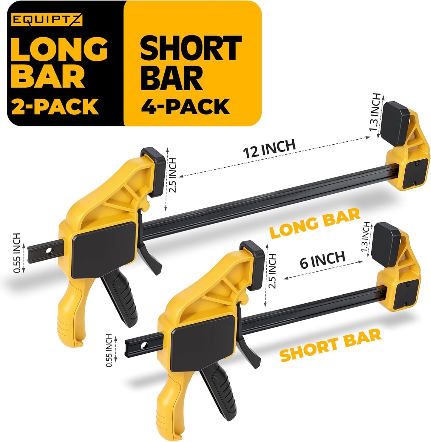 6 Pack Bar Clamps for Woodworking – 2 Pcs 12" & 4 Pcs 6" Quick Grip Clamps Set with 150 lbs Force – Wood Clamps for Gluing, Carpentry, DIY, and Metalworking (Combo Sizes, 6 Pack)