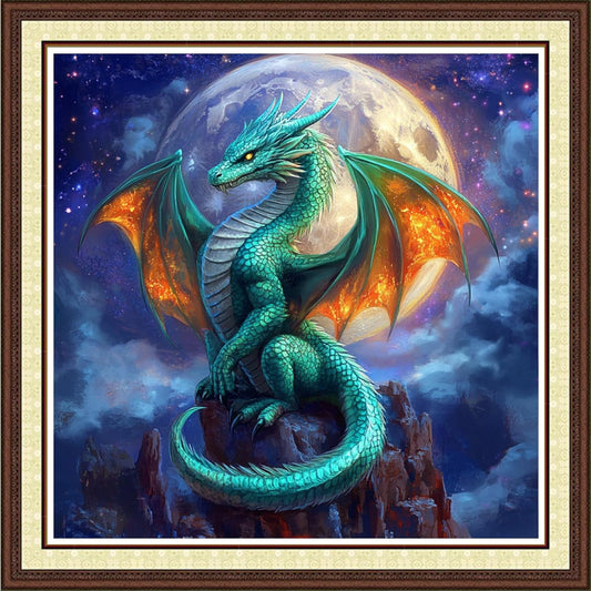 Findvoor Counted Cross Stitch Kits for Adults Full Range of Cross Stitching Embroidery Unprinted Pattern for Beginners, 11CT Needlepoint Kit Patterns Embroidery Kits-Moon Blue Winged Dragon 18x18 inch