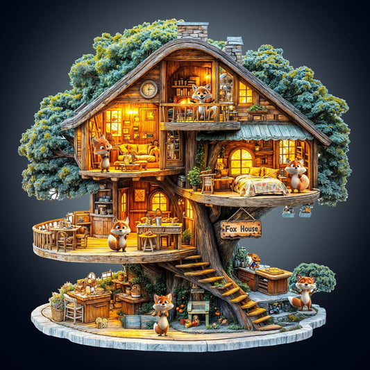 WOODBESTS Wooden Puzzles for Adults (100 Piece, S, 8.5 * 8.5in) Fox House Wood Puzzle Adult, Unique Wooden Animal Jigsaw Puzzles, Family Game and Birthday Gifts for Friend