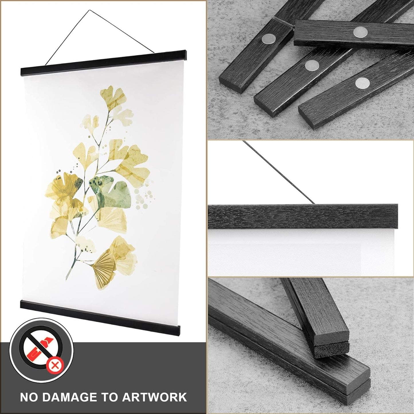 WITCOLOR Magnetic Poster Hanger Frame 13x19 13x13 13x17 Poster Frame 13 Inch Wide 1 Pack Magnetic Hanging Frames Black Wood Wooden Frame Hangers for Room Wall