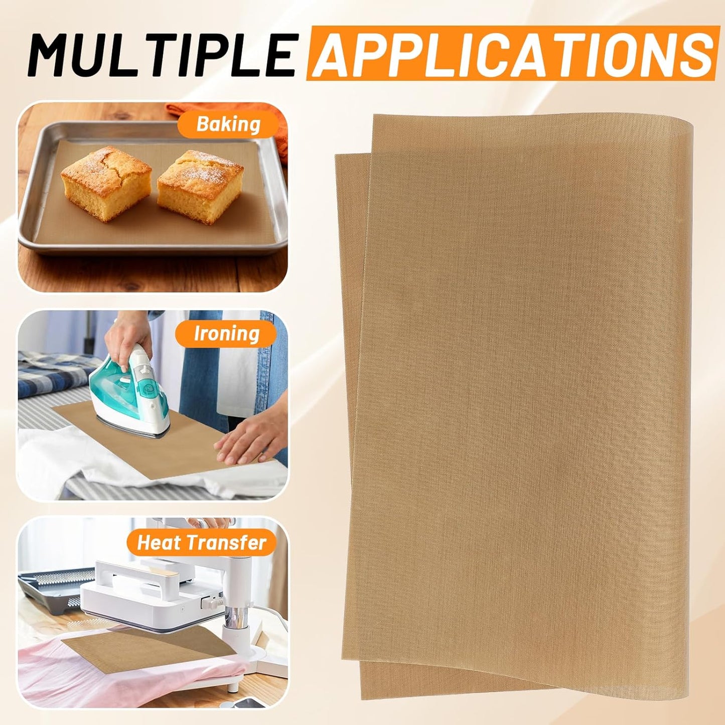 Svaldo Teflon Sheets for Heat Press, 3 Pack, 12x16 Heat Press Paper for T Shirts, Hat, Reusable Non Stick PTFE Teflon Sheet, Iron Transfer Paper for Sublimation Machine, Craft & Baking