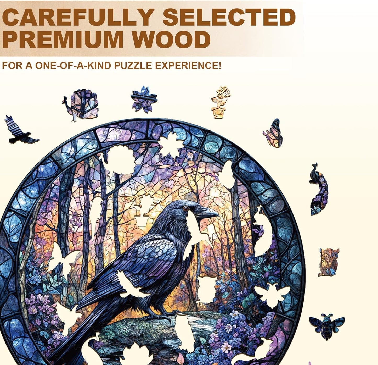 Wooden Puzzles for Adults, Wooden Jigsaw Puzzles, Exquisite Raven Puzzle, Gifts for Family or Friends for Any Holiday.（13.4 * 13.4 in 300pcs）