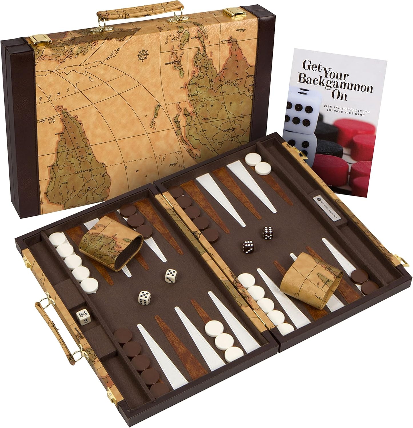 Get The Games Out Top Backgammon Set - Classic Board Game Case - Best Strategy & Tip Guide - Available in Small, Medium and Large Sizes (Map, Medium)